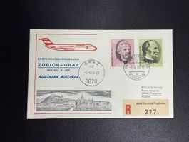 AUA Erstflugbrief Zürich-Graz 1974