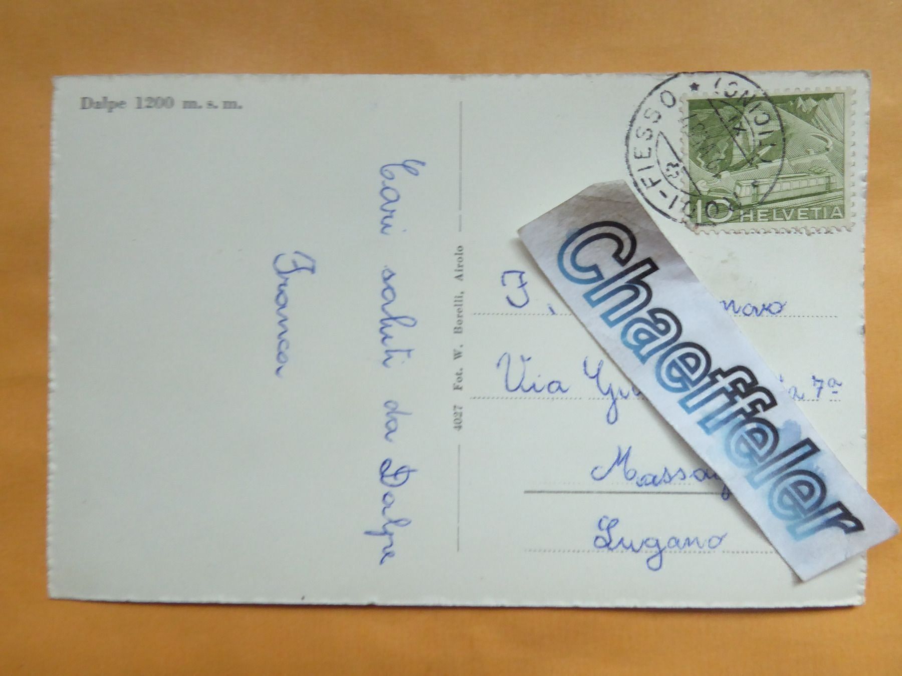 Cartoline postali: 1957 Dalpe – Usato da Zürich venduto da Chaeffeler 1