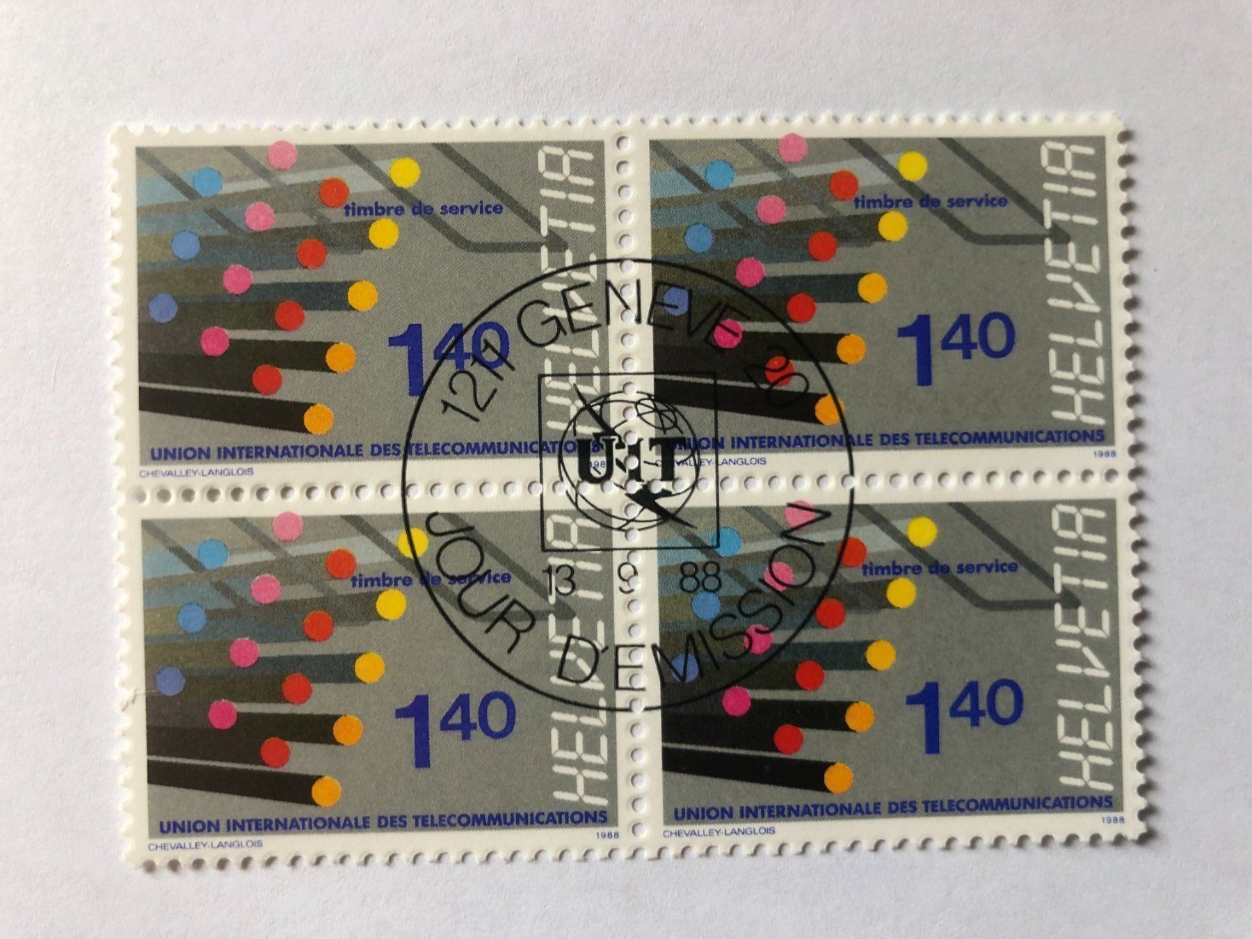 Tutti i francobolli: 13.9.1988 Genf 4er Block UIT – Usato da Hefenhofen venduto da Bierinder