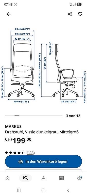 Ikea Sedie: Bürostuhl Ikea Markus – Usato da Weinfelden venduto da Mausi2 4