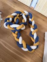 XXL Bettschlange geflochten blau weiss senf
