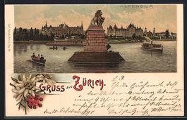 Litho Zürich, Alpenquai mit Denkmal und