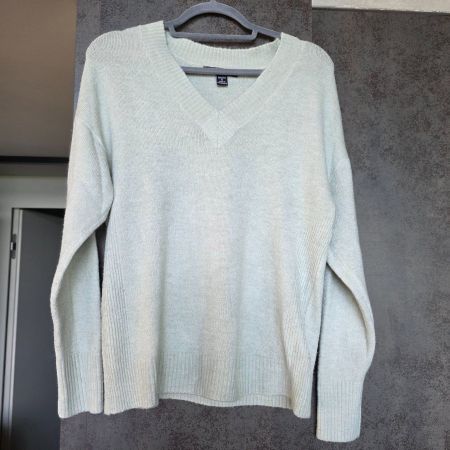 🐸 PULLOVER V-AUSSCHNITT ZARTES FLECHTENGRÜN  S - M