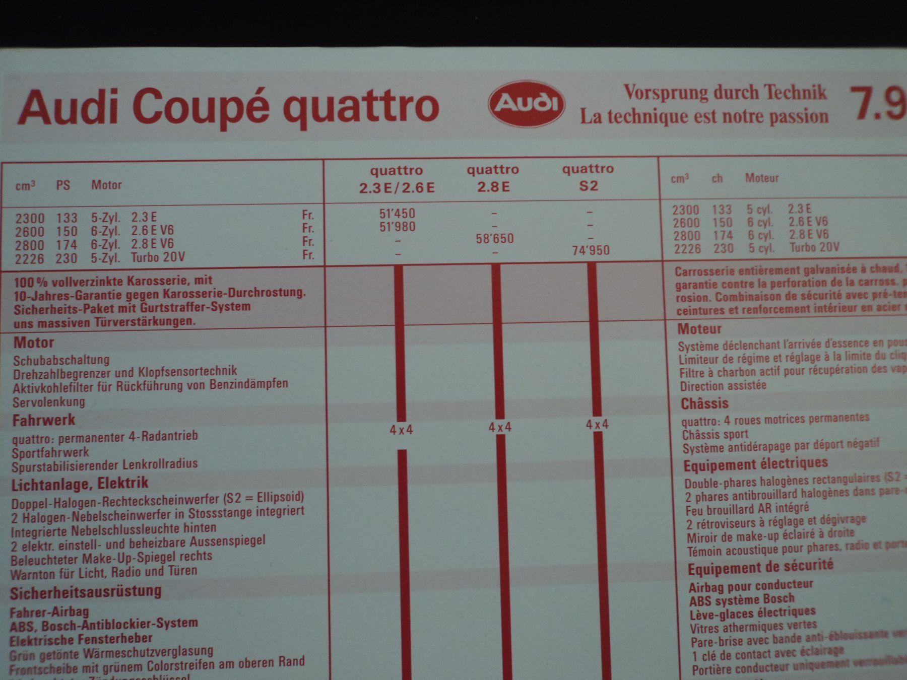 Audi Dokumente: Prospekt Preisliste Audi Coupé quattro 1993 – Gebraucht aus Schwarzenburg von modelCARama 1