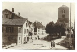 Saignelégier (JU) L' église - Dorfpartie - Laden - Velo 1917