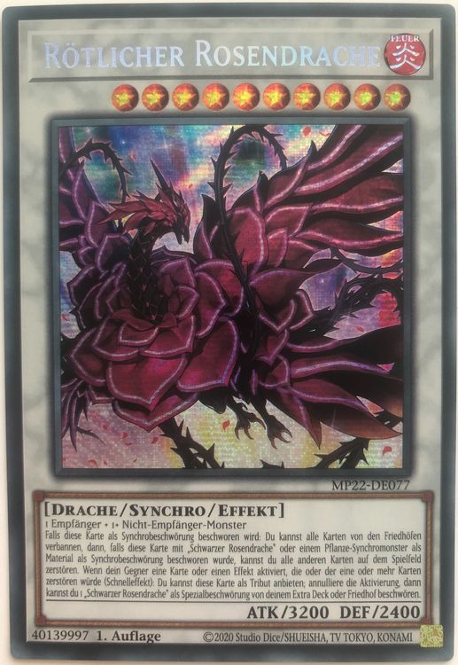 YuGiOh Rötlicher Rosendrache Secret Rare - Deutsch 1. Auflage Mit Fieldcenter