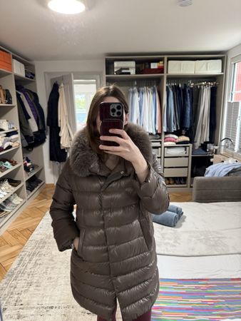 Herno winter mantel taupe mit pelzkragen 38