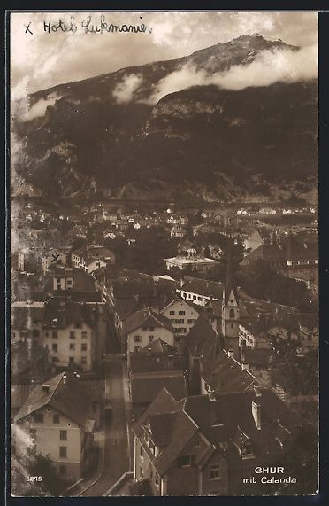 Cartoline postali: Chur, Ortsansicht mit Calanda und Hotel  – Usato da Berlin venduto da bartko-reher