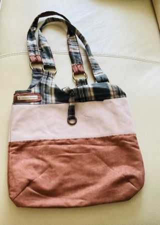 Sac fourre-tout à carreaux en daim rose et marron Lagenlook