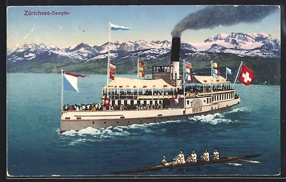 Ansichtskarten: Zürichsee, Dampfer mit Ruderboot auf de – Gebraucht aus Berlin von bartko-reher