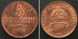 LOMBARDO-VENETO 5 Centesimi 1843 M FERDINANDO d'ASBURGO vz+