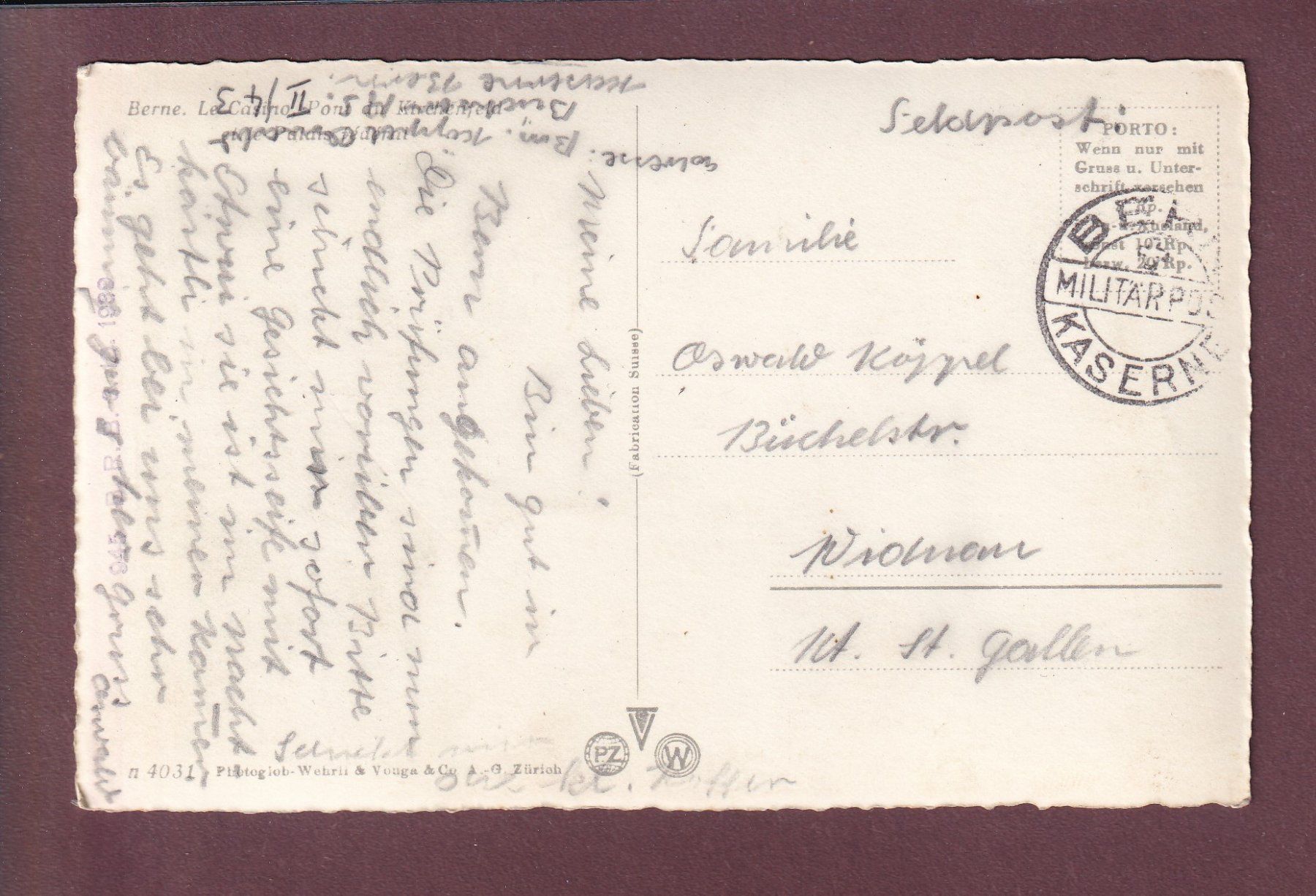 Cartoline postali: BERN - Kasino - Feldpost – Usato da Pully venduto da nicecards 1