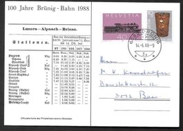 Eisenbahn Sonderkarte 100 Jahre Brünig-Bahn Brünig 14.6.1988