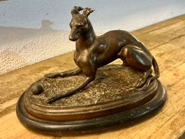 JUGENDSTIL FIGUR DER WINDHUND ZINKGUSS MARMOR FRANCE,1900