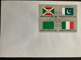UNO NY 1984 Flaggen Burundi Pakistan Benin Italien FDC