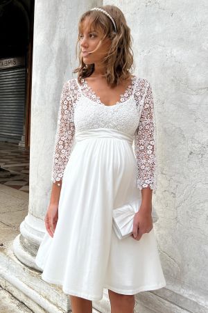 Mamarella Umstandsbrautkleid mit Boho Blumenspitze, Gr. 38