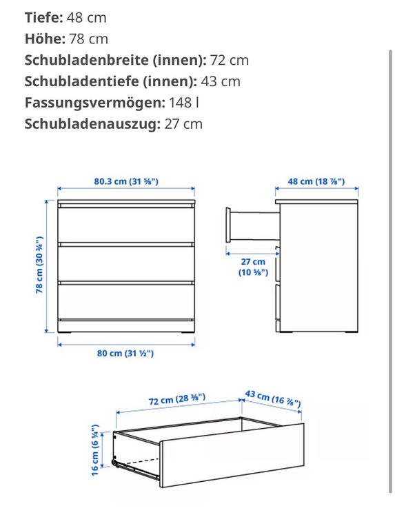 Weisse Malm Kommode mit 6 Schubladen