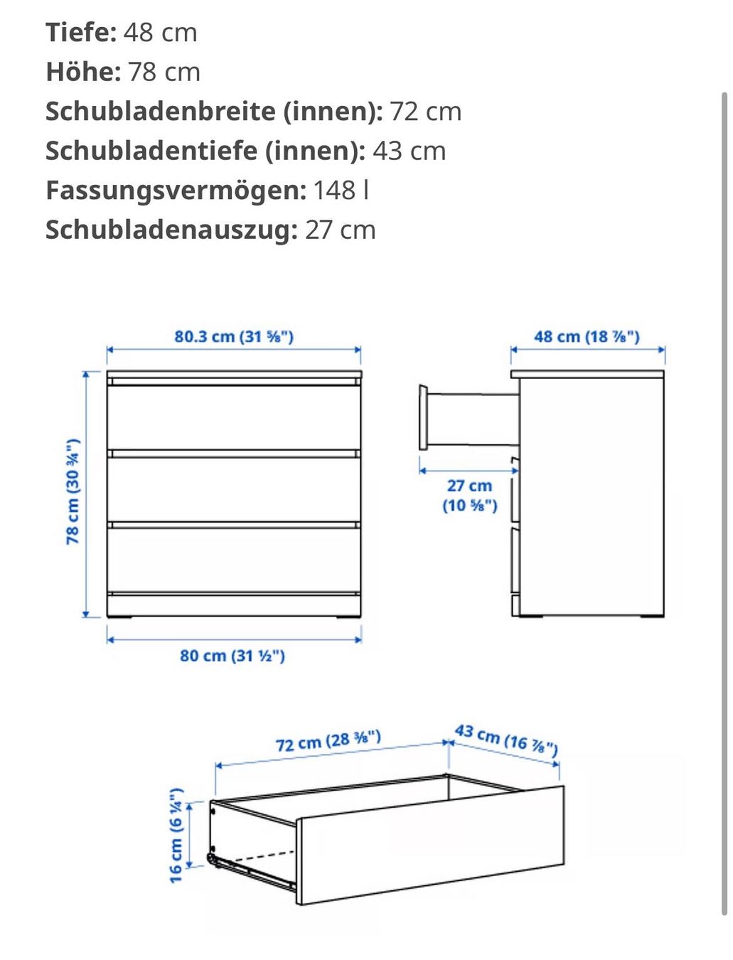 Weisse Malm Kommode mit 6 Schubladen