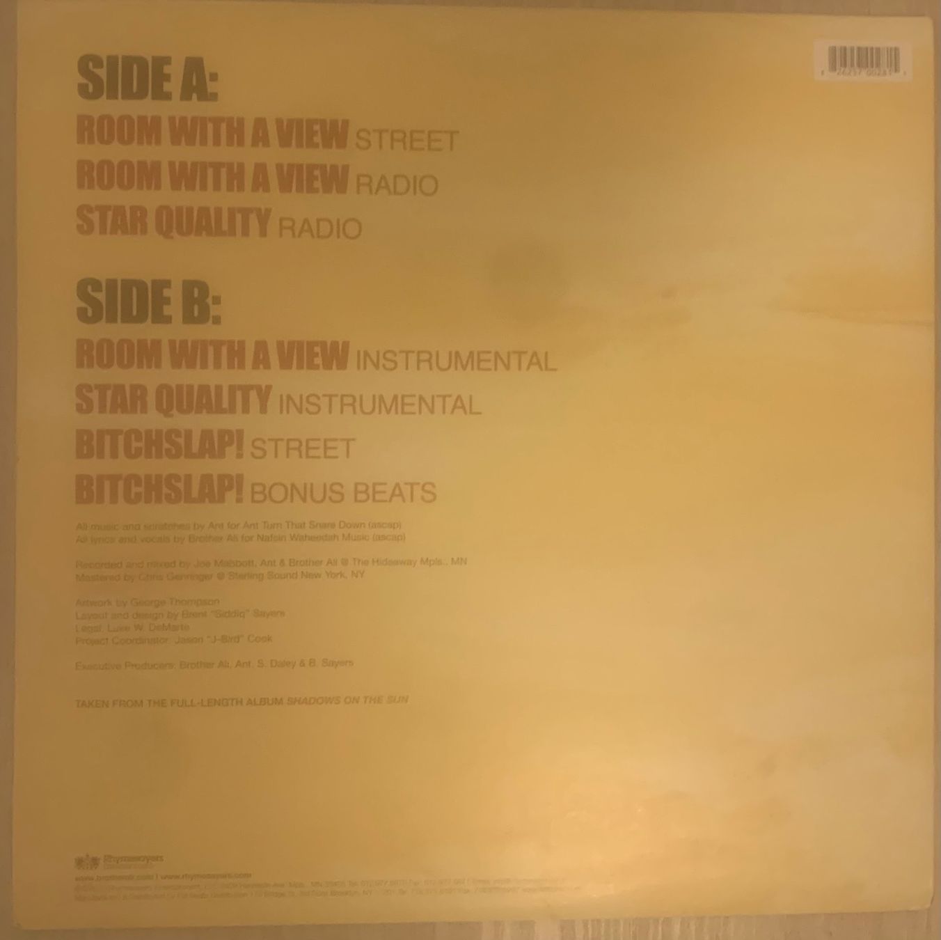 Dischi in vinile: BROTHER ALI - Room With A View Maxi Lp 2003 – Usato da Mühlethal venduto da superfast78 1