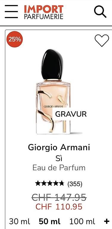 Armani Profumi & Eau de Toilette: Armani Si Intense EdP 50 ml – Usato da Würenlos venduto da avauva 1