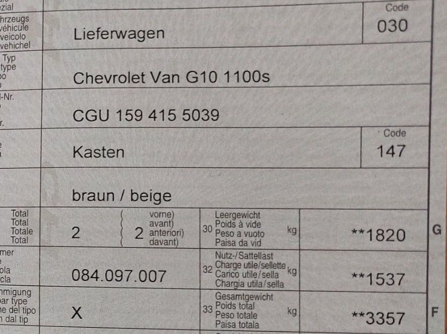 Chevrolet Automobili: Chevy Van G10 Shorty – Usato da Rosshäusern venduto da JD6030 6