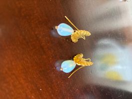 Vintage Ohrringe vergoldet Opalisierendes Glas
