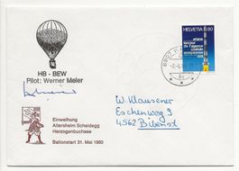HB-BEW Ballonflug Unterschrift Pilot W. MEIER 1980 Ballon