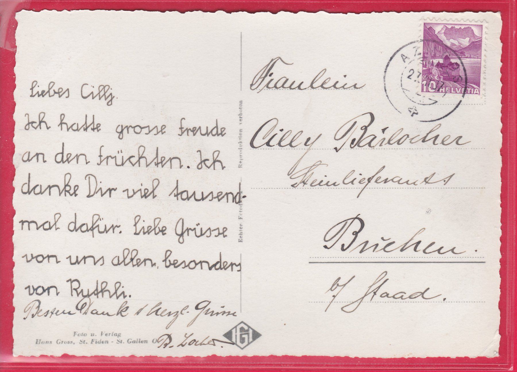 Cartoline postali: AZMOOS MIT LUZISTEIG, 27.7.1937 – Usato da Oberrieden venduto da Gebirgsstelze 1