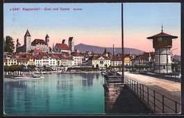 Rapperswil, Quai und Damm, Panorama mit 