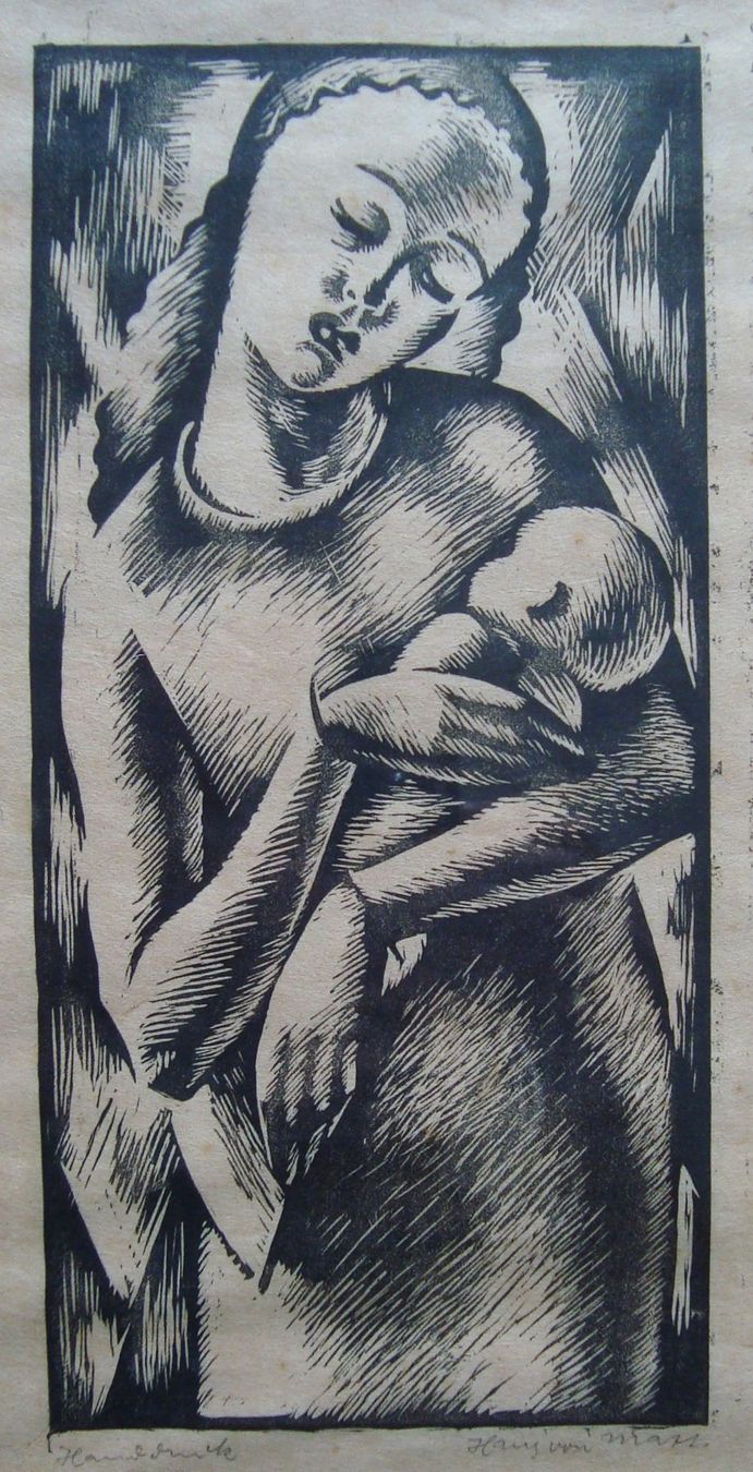 Xilografie: Hans von Matt 1899-1985 Stans, Mutter mit Kind, Linolschnitt – Usato da Oberdorf NW venduto da Lufao
