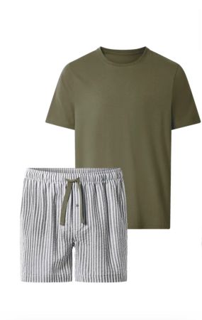 ⭐️ESMARA ⭐️ Herren Kurzer Pyjama 100% Baumwolle Olivgrün L
