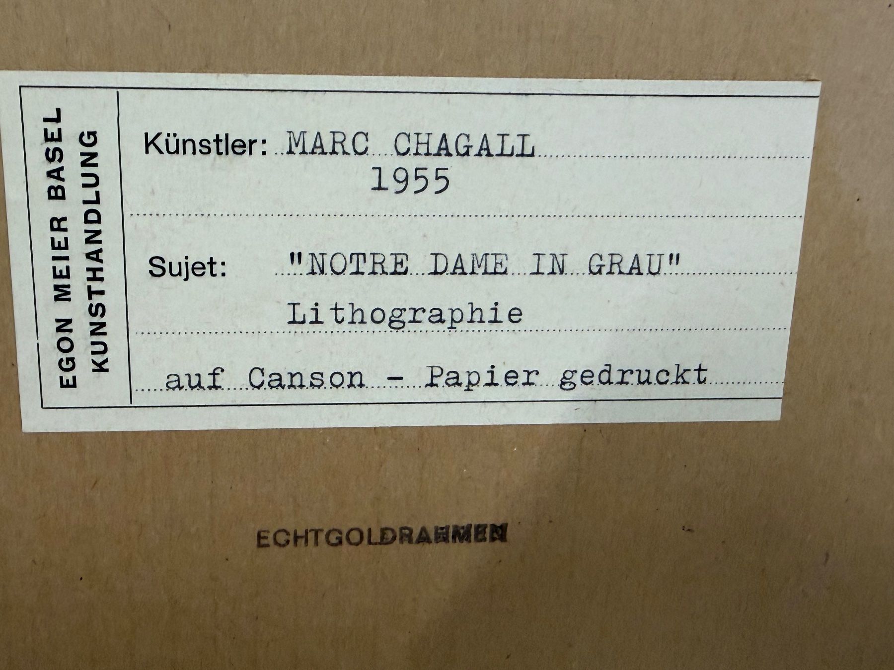 Grafica & Litografie: MARC CHAGALL 1955 Lithographie NOTRE DAME IN GRAU – Usato da Basel venduto da PAUL_ART 9