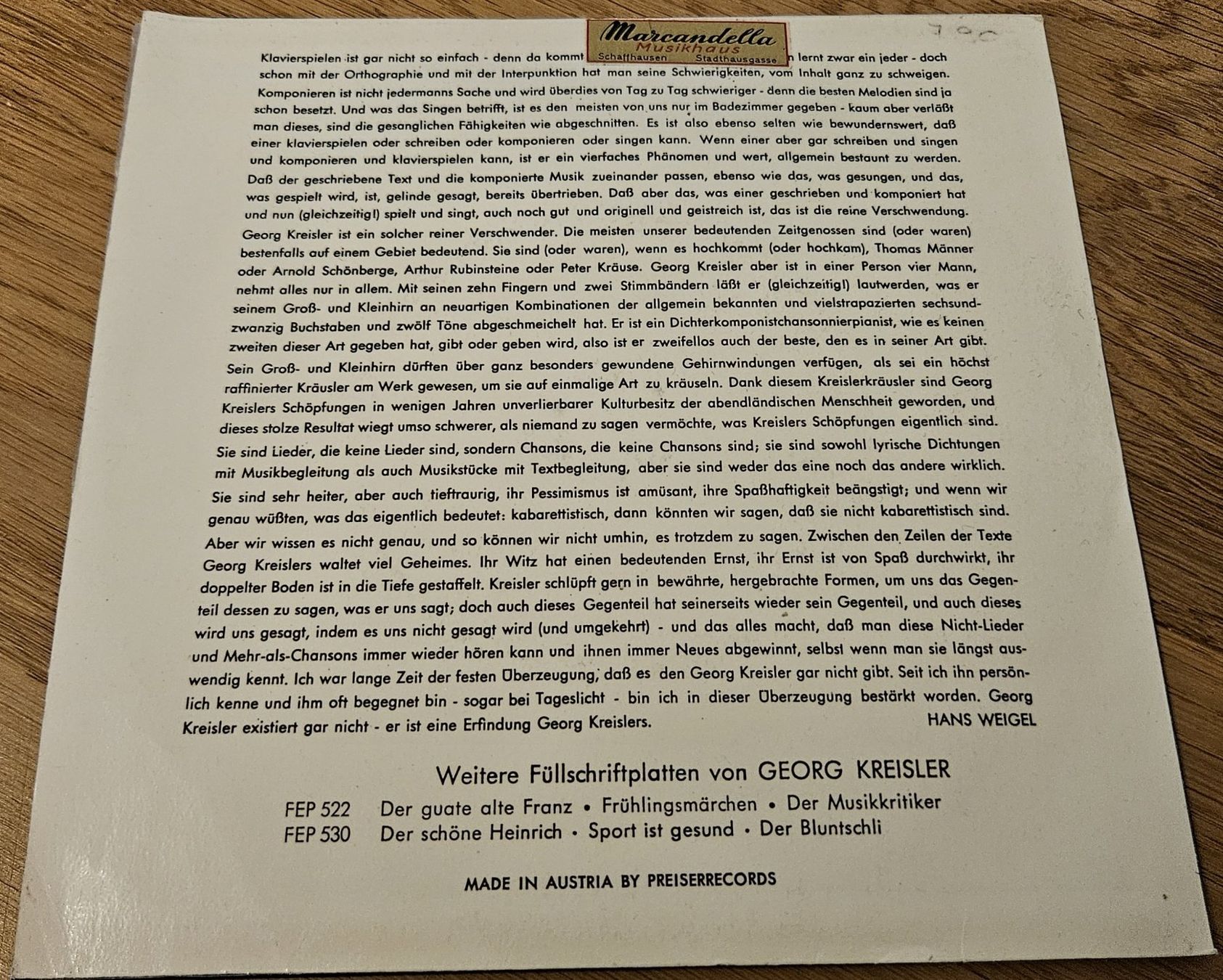 Dischi in vinile: Vinyl-Single Georg Kreisler – Usato da Schaffhausen venduto da asyouwestley 2