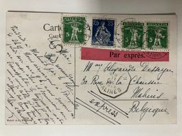 1913 Karte mit seltener Express Etikette