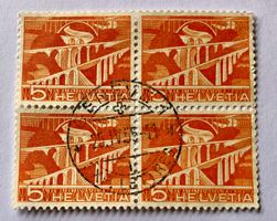  Viererblock Nr.298 Stempelt 1949 Geneve Landschaften 