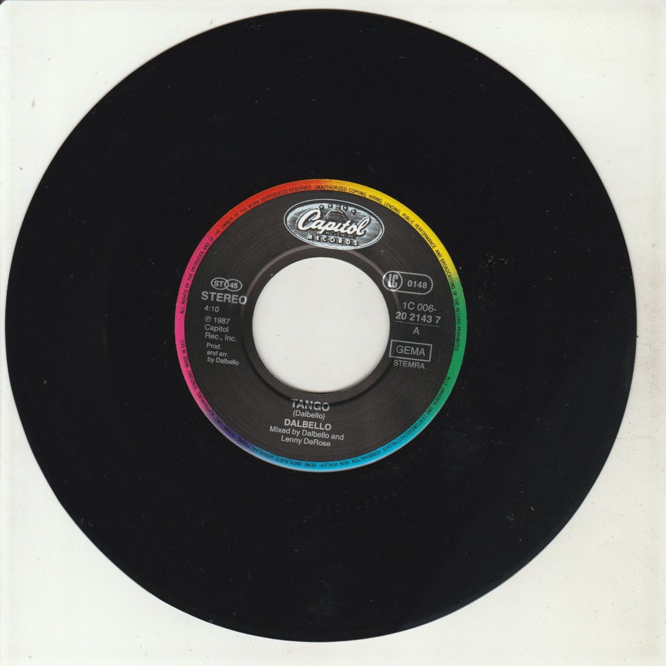 Dischi in vinile: Dalbello - Tango 7" Vinyl 1987 – Usato da Tübach venduto da JamesStone 2