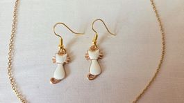 Süsses goldfarbenes Katzen Ohrring und Kette Set