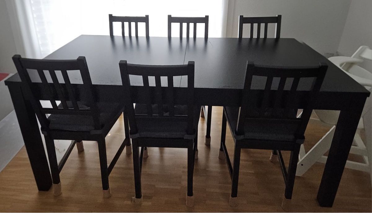 Ikea Set di tavolo e panche: Dining Table Set Black 175cmx95cm with 6 Chairs Used – Usato da Wettingen venduto da mor_mhh2