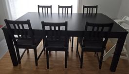 Dining Table Set Black 175cmx95cm with 6 Chairs Used