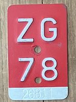 ZG 78 - VELONUMMER - FAHRRADSCHILD - PLAQUE DE VELO - ZG 78