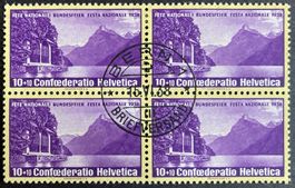 1938, Pro Patria Viererblock B1y ET gestempelt, SBK 175 Fr.