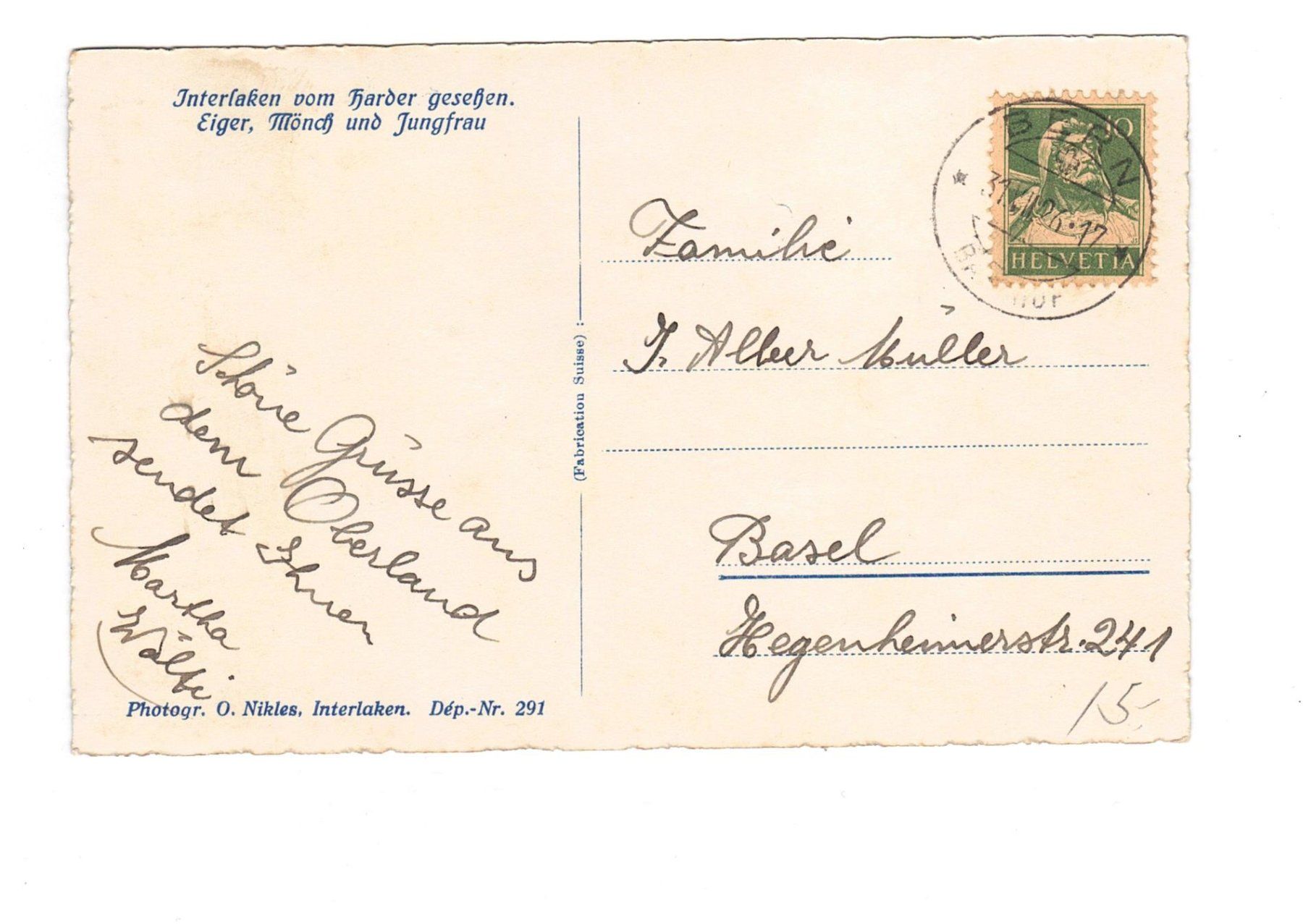Cartes postales: Alte Ansichtskarte Interlaken Harder, Eiger Mönch Jungf... – D'occasion à Büetigen par philat 1