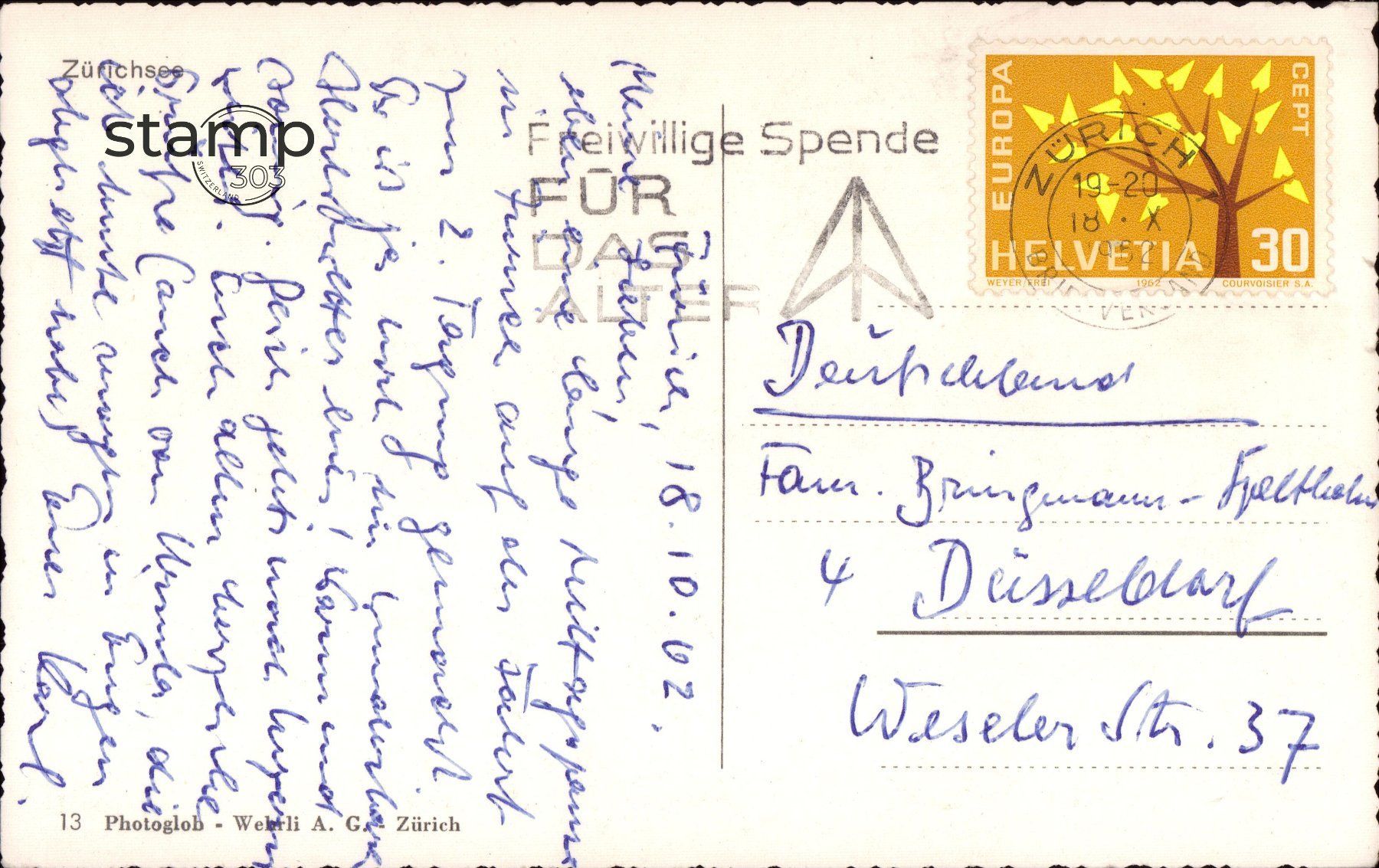 Ansichtskarten: 1962 AK Zürichsee – Gebraucht aus Eggersriet von stamp303 1