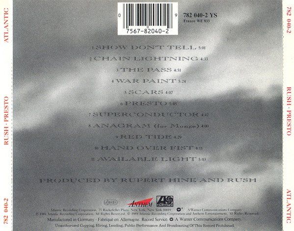 CD: CD/ RUSH : PRESTO (1989) PROG. KULT ROCK – Usato da Geuensee venduto da Dougenegger 1