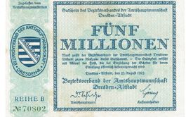 Dresden Altstadt 5 Mil.Mark Reihe B 23.08.1923 VZ+-VZ++