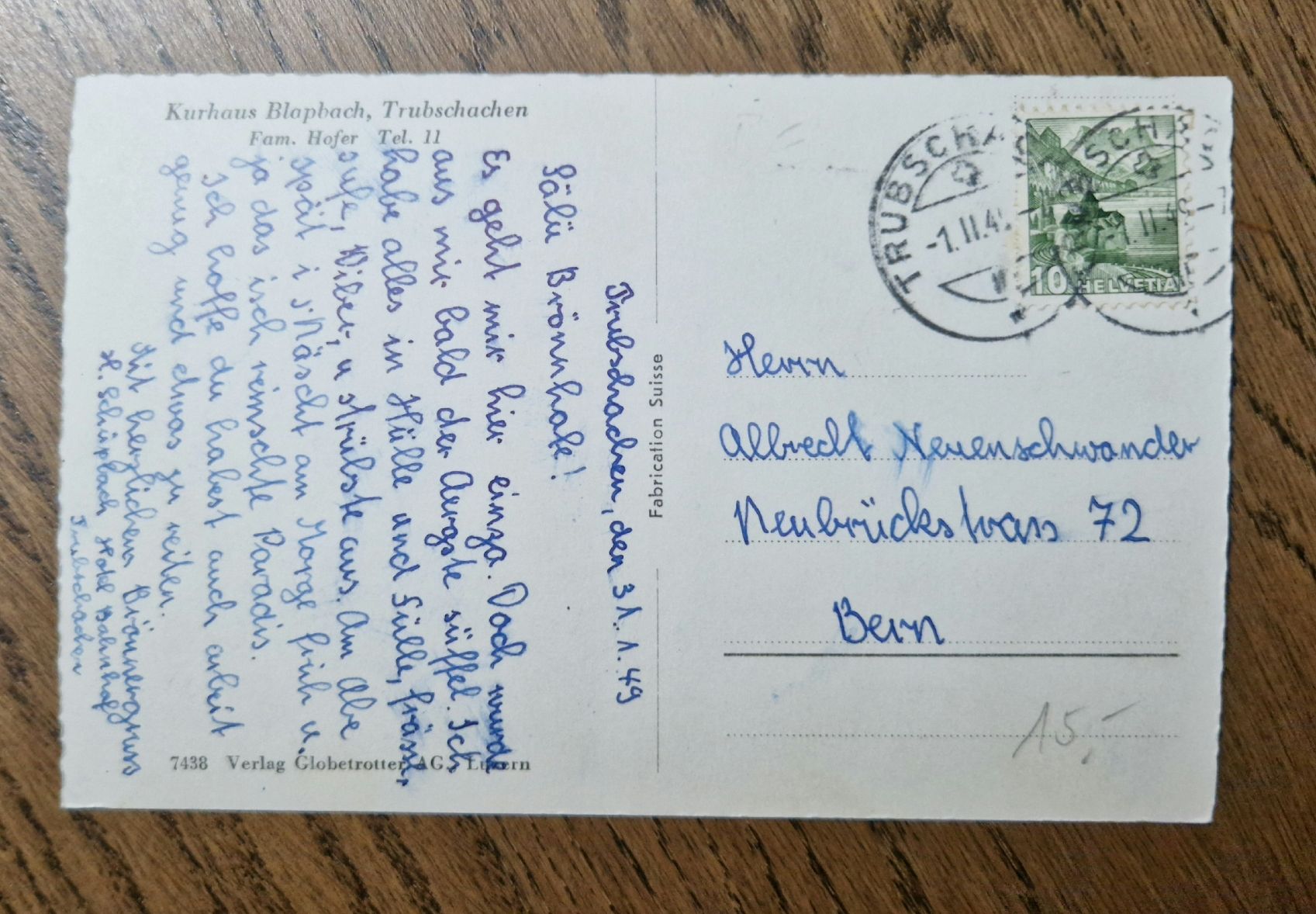 Cartoline postali: Trubschachen 1949 – Usato da Ebikon venduto da Donar50 1