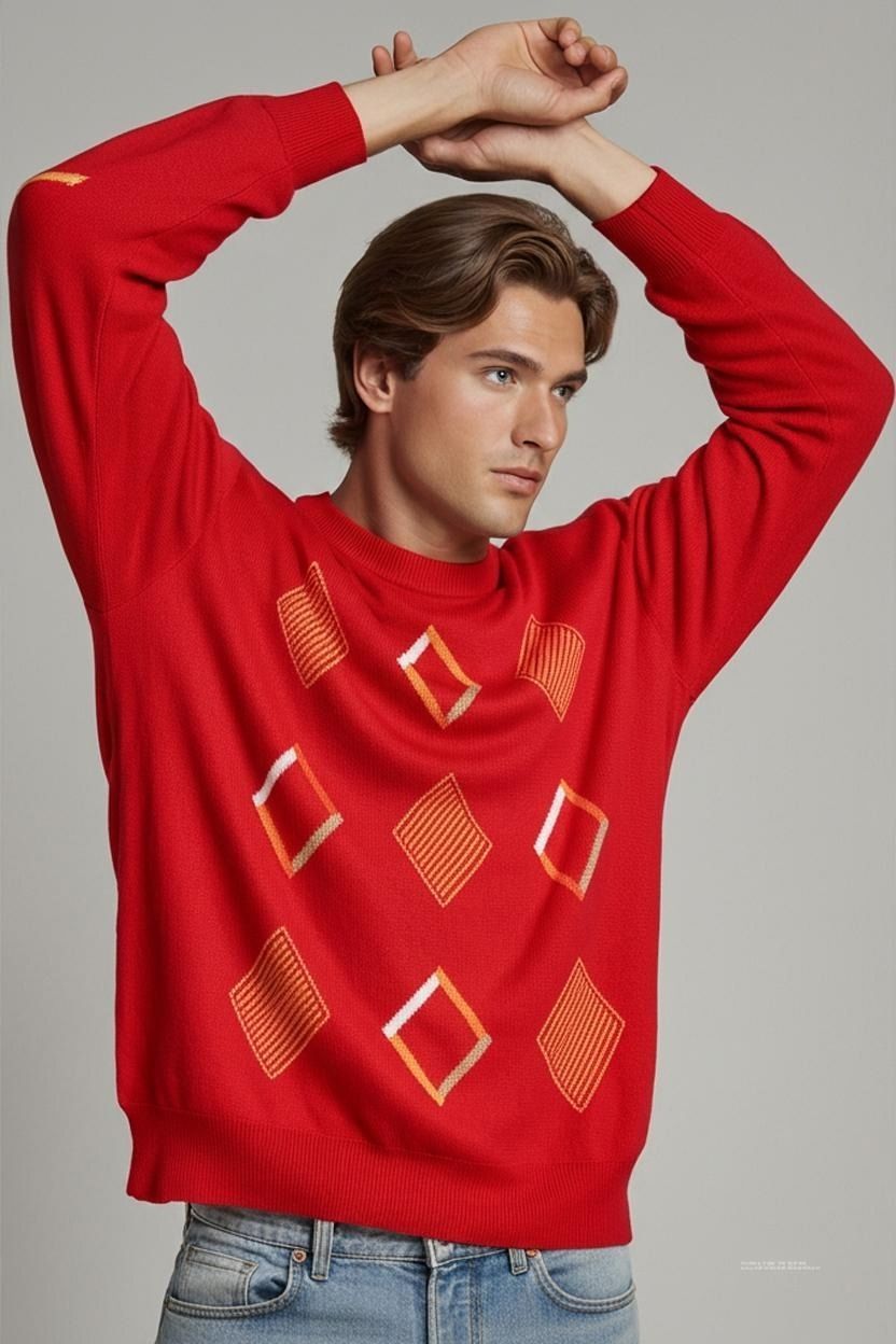 Maglioni & Felpe: VIACORTESA Roter Pullover mit Rautenmuster - Größe 50 – Usato da Zug venduto da vinokilo