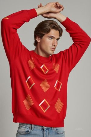 VIACORTESA Roter Pullover mit Rautenmuster - Größe 50