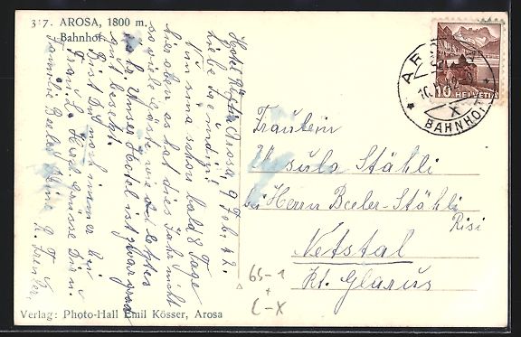 Cartes postales: AK Arosa, Bahnhof im Schnee, 1942 – D'occasion à Berlin par bartko-reher 1