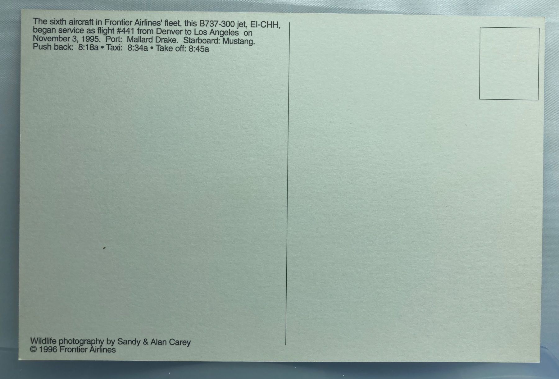 Cartoline postali: Postcard Boeing737-300 jet Frontier – Usato da Lugano venduto da sel_x7bg 1